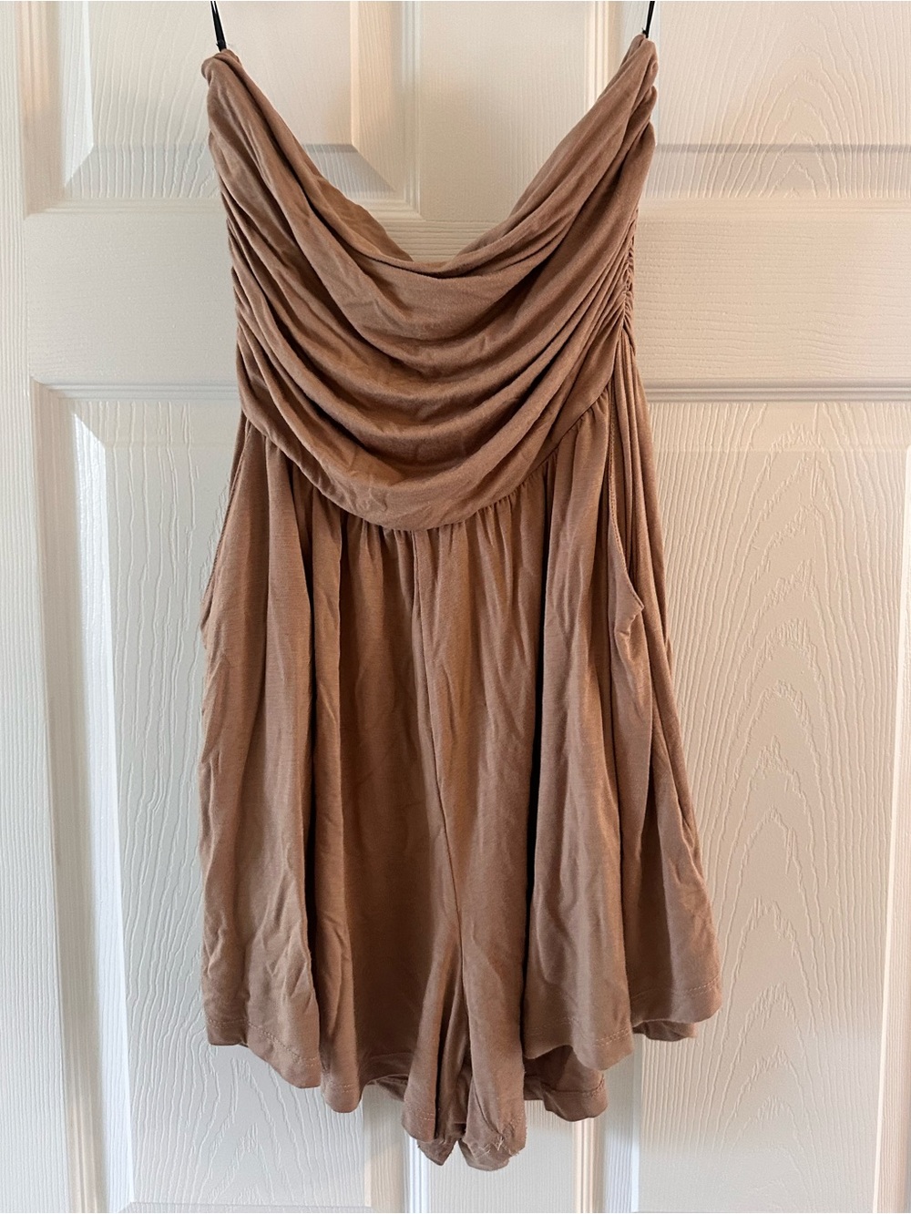 Strapless Ruched Romper – Mocha Brown Size Large